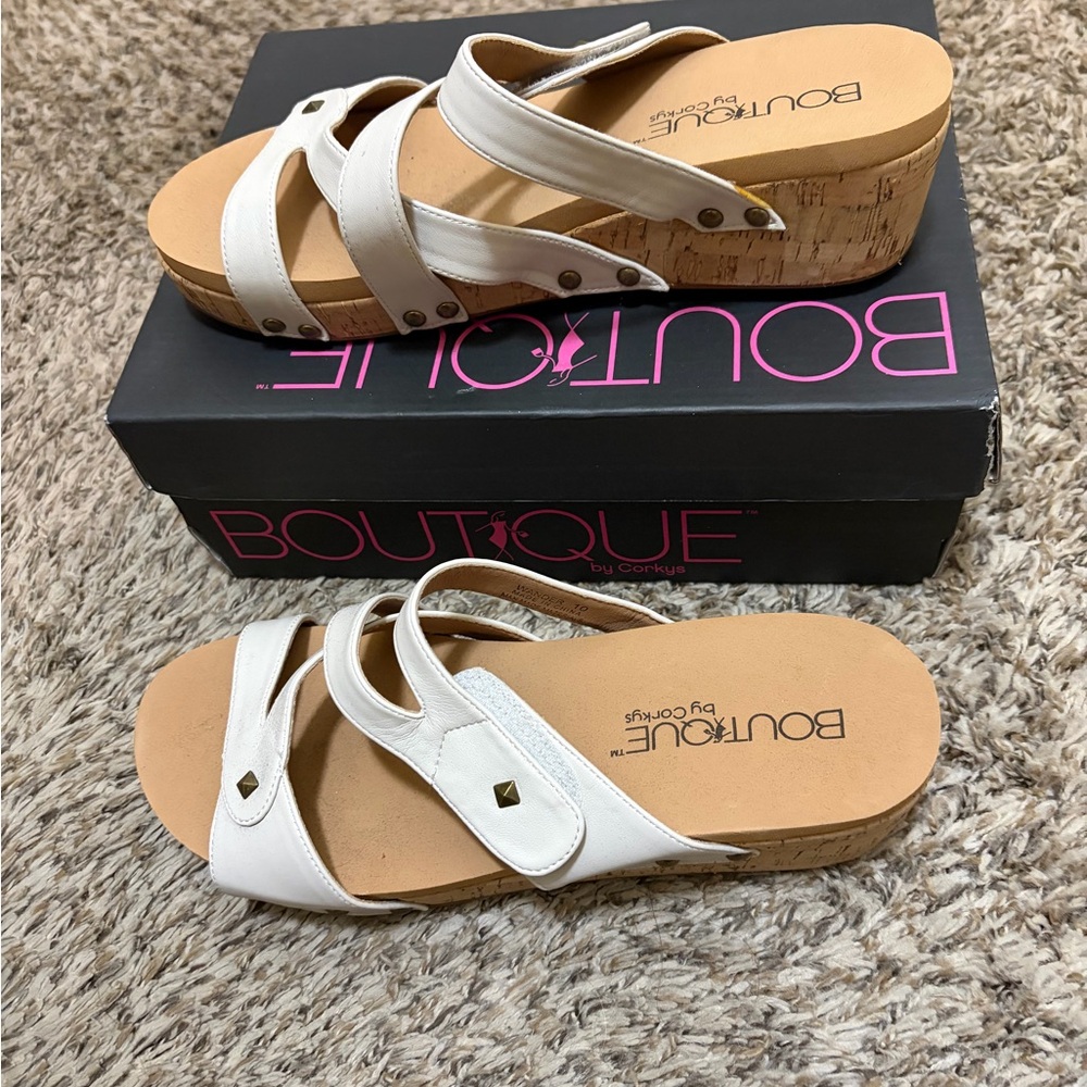Corkys White Wedge Sandals